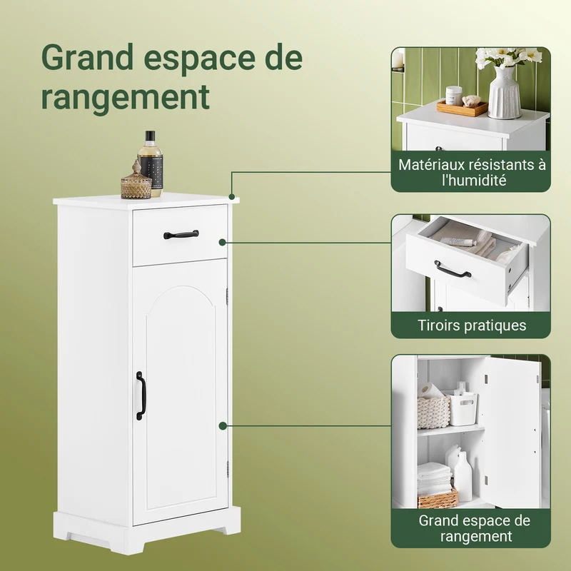 SoBuy BZR207-W Colonne de Salle de Bain avec Tiroir, Étagères Réglables et Placard – L42×P30×H93 cm, Charge 37 kg, MDF E1, Blanc