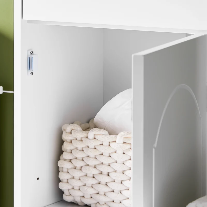 SoBuy BZR207-W Colonne de Salle de Bain avec Tiroir, Étagères Réglables et Placard – L42×P30×H93 cm, Charge 37 kg, MDF E1, Blanc