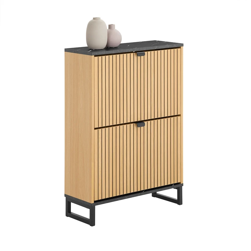SoBuy FSR202-N Armoire à Chaussures Slim 2 Abattants 8-12 Paires, Pieds Métal, Fixation Murale – L60 × P24 × H88 cm