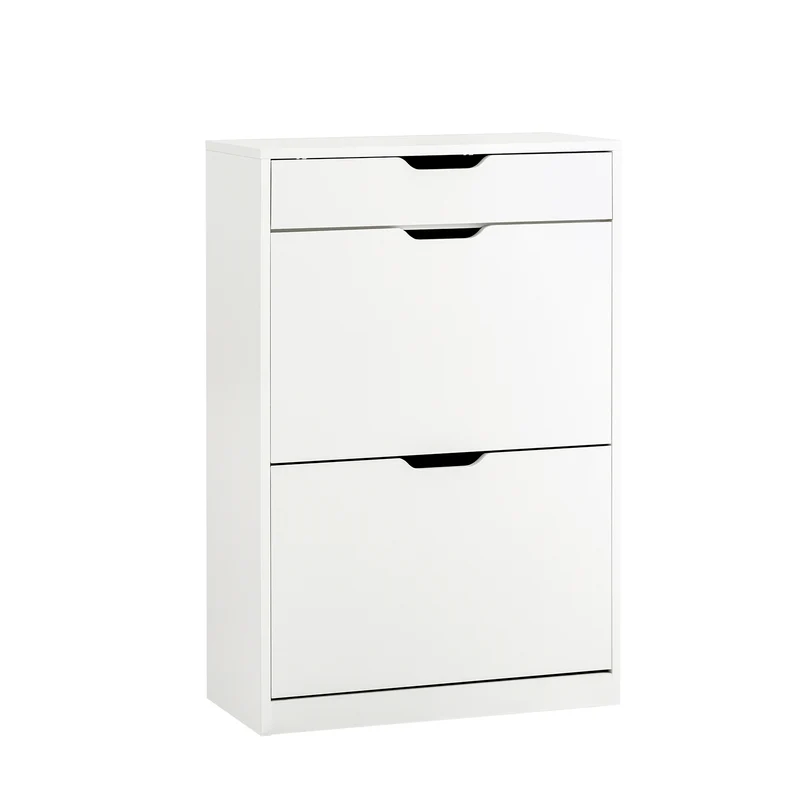 SoBuy FSR180-W Armoire à Chaussures 2 Abattants et 1 Tiroir, Meuble d'Entrée pour Couloir – 60x30x90 cm, Blanc