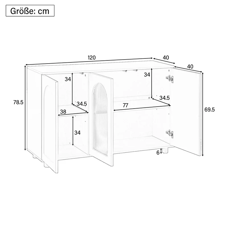 Buffet noir moderne motif en forme de U, porte vitrée 120x40x78,5 cm VIVIDEX
