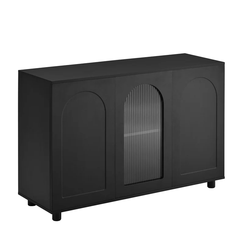 Buffet noir moderne motif en forme de U, porte vitrée 120x40x78,5 cm VIVIDEX