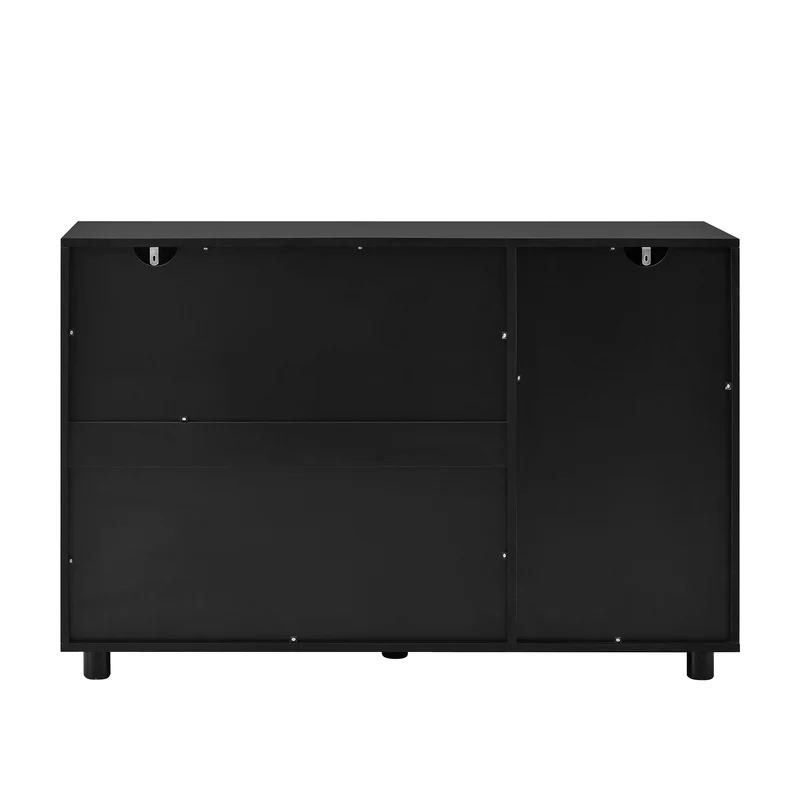Buffet noir moderne motif en forme de U, porte vitrée 120x40x78,5 cm VIVIDEX