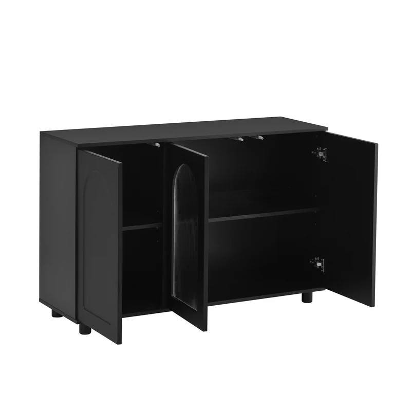 Buffet noir moderne motif en forme de U, porte vitrée 120x40x78,5 cm VIVIDEX