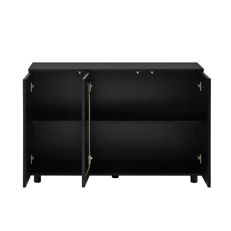 Buffet noir moderne motif en forme de U, porte vitrée 120x40x78,5 cm VIVIDEX