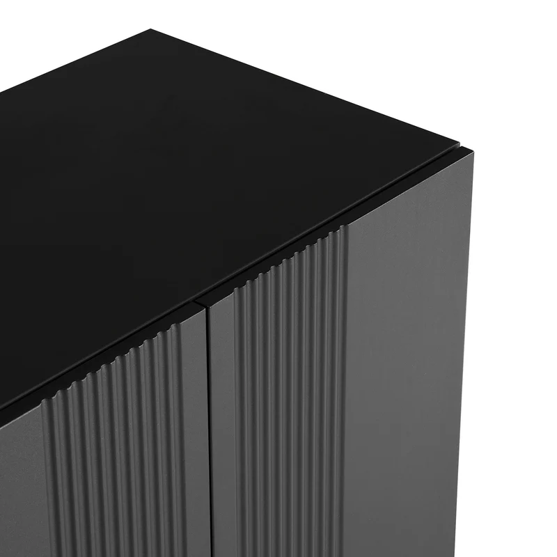 Buffet moderne noir 4 portes à motifs rainurés sans poignées 145x41,5x80 cm VERTEXIRE