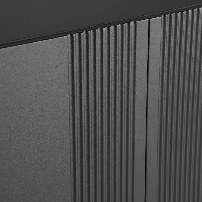 Buffet moderne noir 4 portes à motifs rainurés sans poignées 145x41,5x80 cm VERTEXIRE