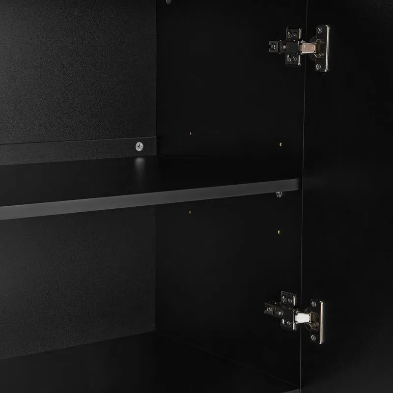 Buffet moderne noir 4 portes à motifs rainurés sans poignées 145x41,5x80 cm VERTEXIRE
