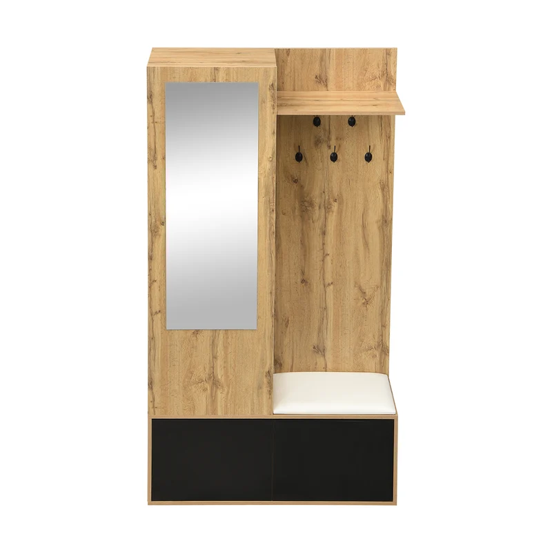 Vestiaire à l'entrée avec miroir, banc, porte-chaussures, 5 crochets 191x100x38cm ALIGNLX