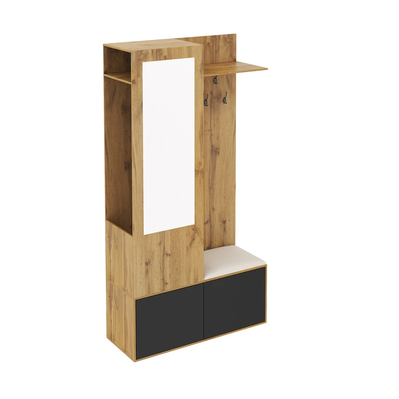 Vestiaire à l'entrée avec miroir, banc, porte-chaussures, 5 crochets 191x100x38cm ALIGNLX