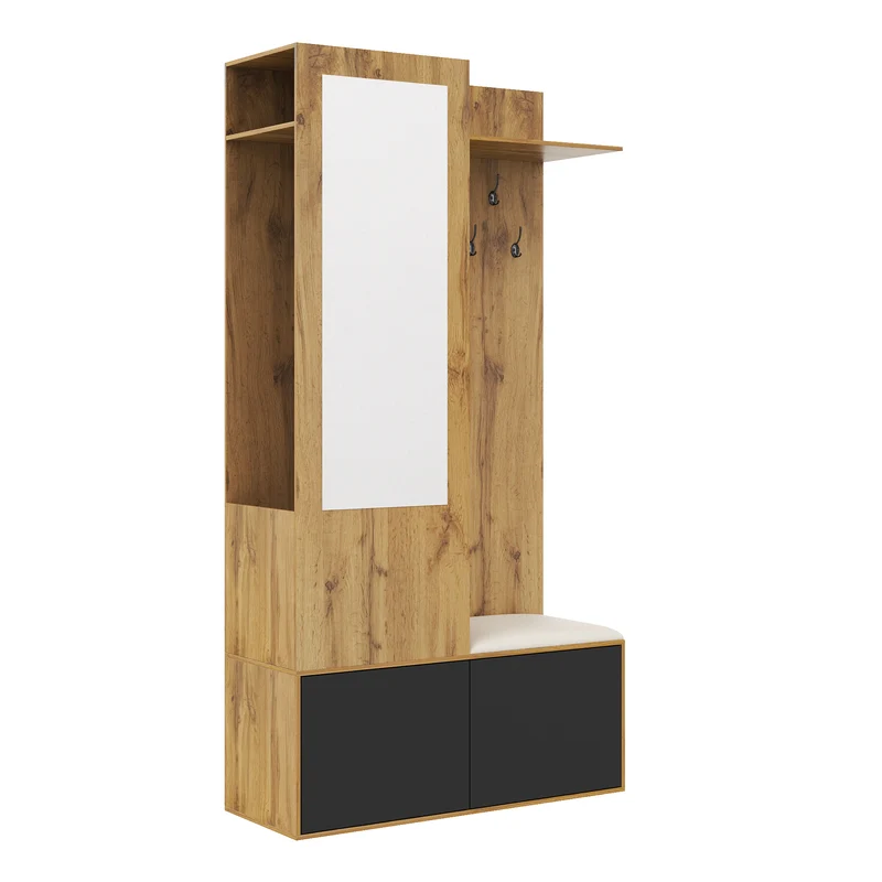 Vestiaire à l'entrée avec miroir, banc, porte-chaussures, 5 crochets 191x100x38cm ALIGNLX