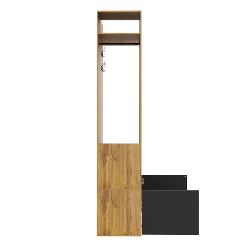 Vestiaire à l'entrée avec miroir, banc, porte-chaussures, 5 crochets 191x100x38cm ALIGNLX