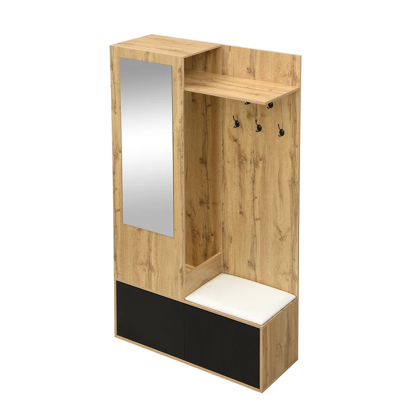 Vestiaire à l'entrée avec miroir, banc, porte-chaussures, 5 crochets 191x100x38cm ALIGNLX