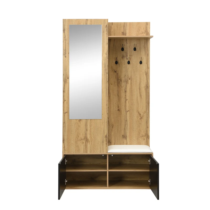 Vestiaire à l'entrée avec miroir, banc, porte-chaussures, 5 crochets 191x100x38cm ALIGNLX