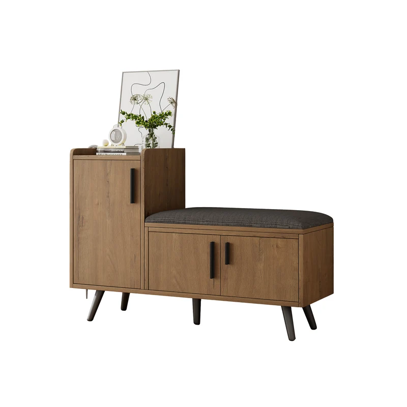 Banc à chaussures effet bois avec 3 portes et le banc 100x34x68,5cm ETHEREALLUM