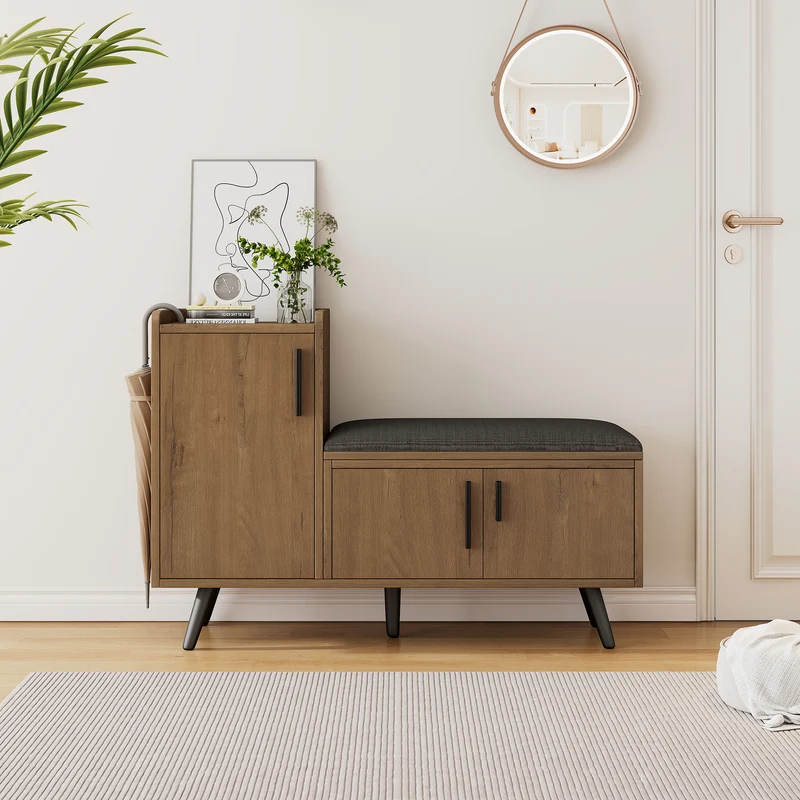 Banc à chaussures effet bois avec 3 portes et le banc 100x34x68,5cm ETHEREALLUM