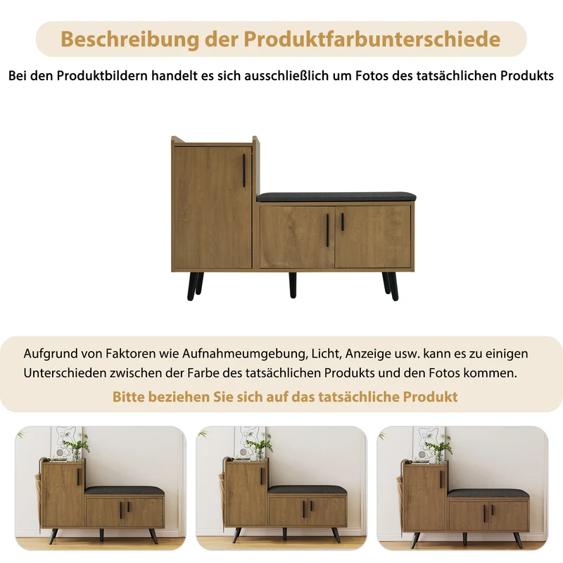 Banc à chaussures effet bois avec 3 portes et le banc 100x34x68,5cm ETHEREALLUM