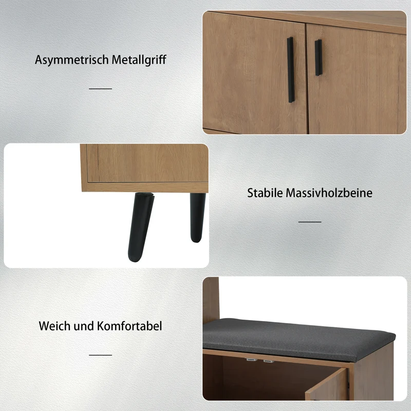 Banc à chaussures effet bois avec 3 portes et le banc 100x34x68,5cm ETHEREALLUM