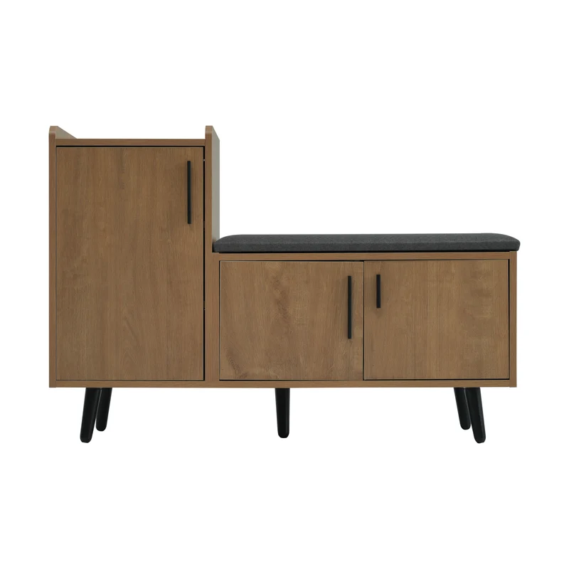 Banc à chaussures effet bois avec 3 portes et le banc 100x34x68,5cm ETHEREALLUM