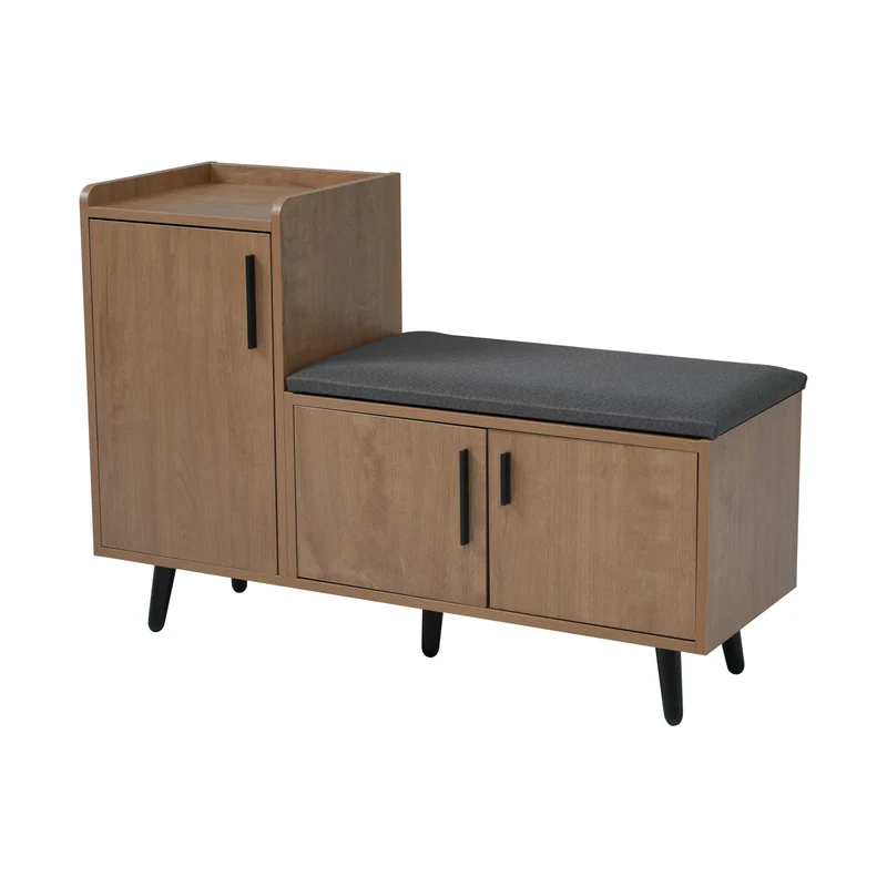 Banc à chaussures effet bois avec 3 portes et le banc 100x34x68,5cm ETHEREALLUM
