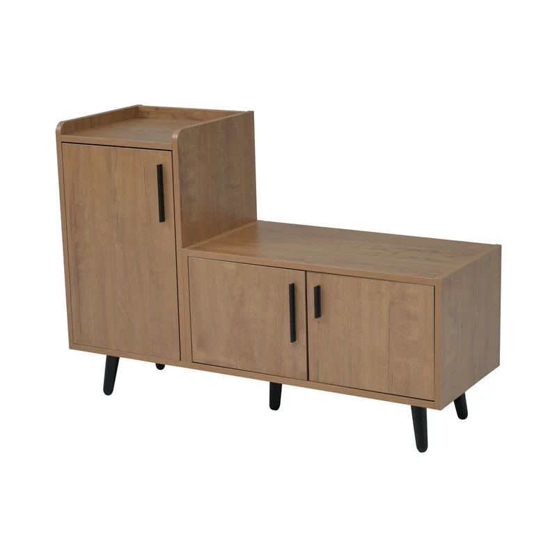 Banc à chaussures effet bois avec 3 portes et le banc 100x34x68,5cm ETHEREALLUM