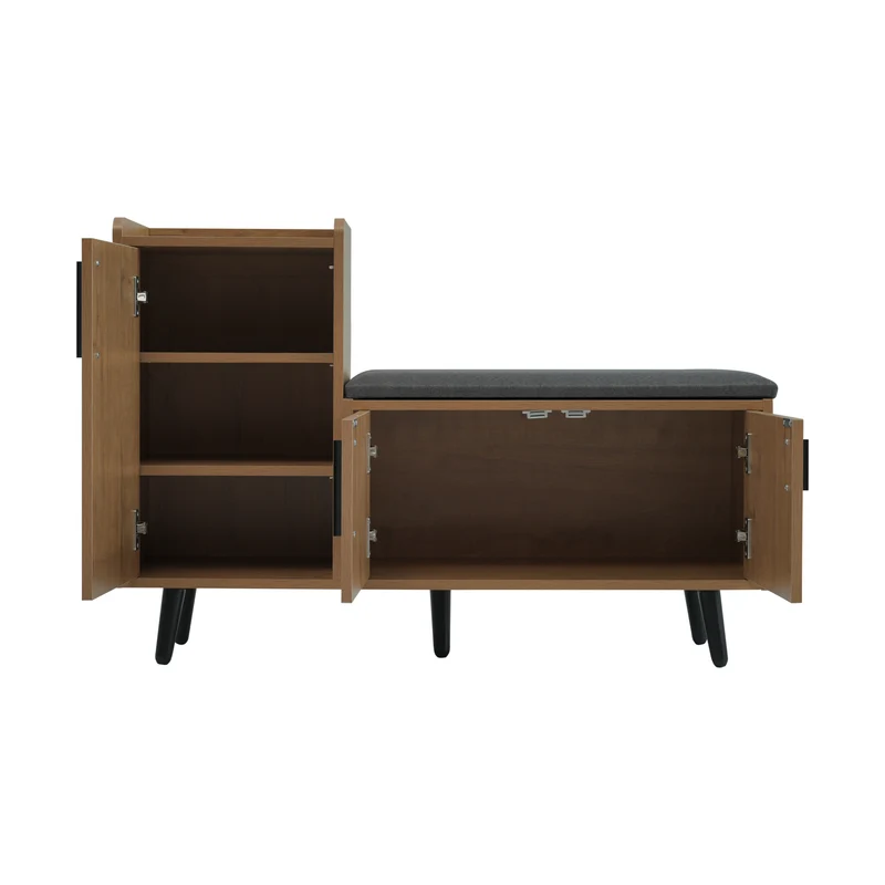 Banc à chaussures effet bois avec 3 portes et le banc 100x34x68,5cm ETHEREALLUM