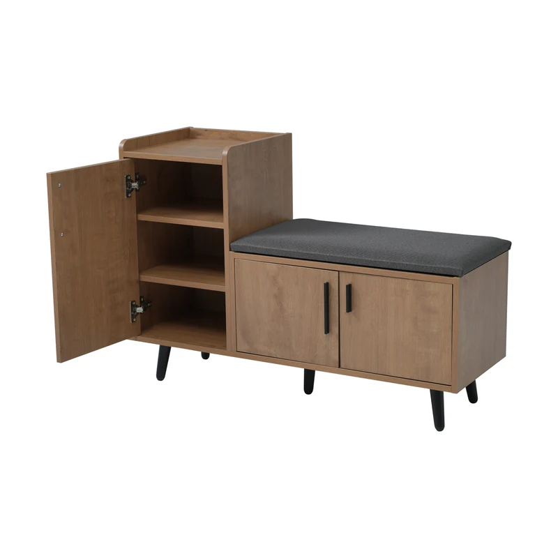 Banc à chaussures effet bois avec 3 portes et le banc 100x34x68,5cm ETHEREALLUM