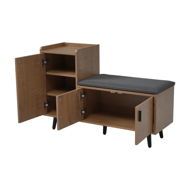 Banc à chaussures effet bois avec 3 portes et le banc 100x34x68,5cm ETHEREALLUM