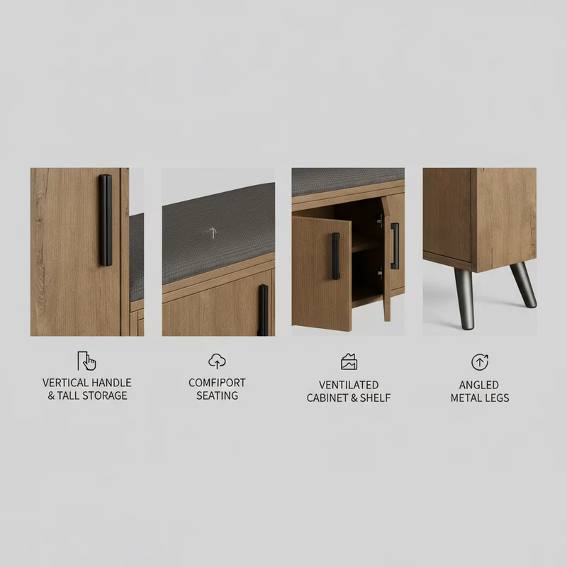 Banc à chaussures effet bois avec 3 portes et le banc 100x34x68,5cm ETHEREALLUM