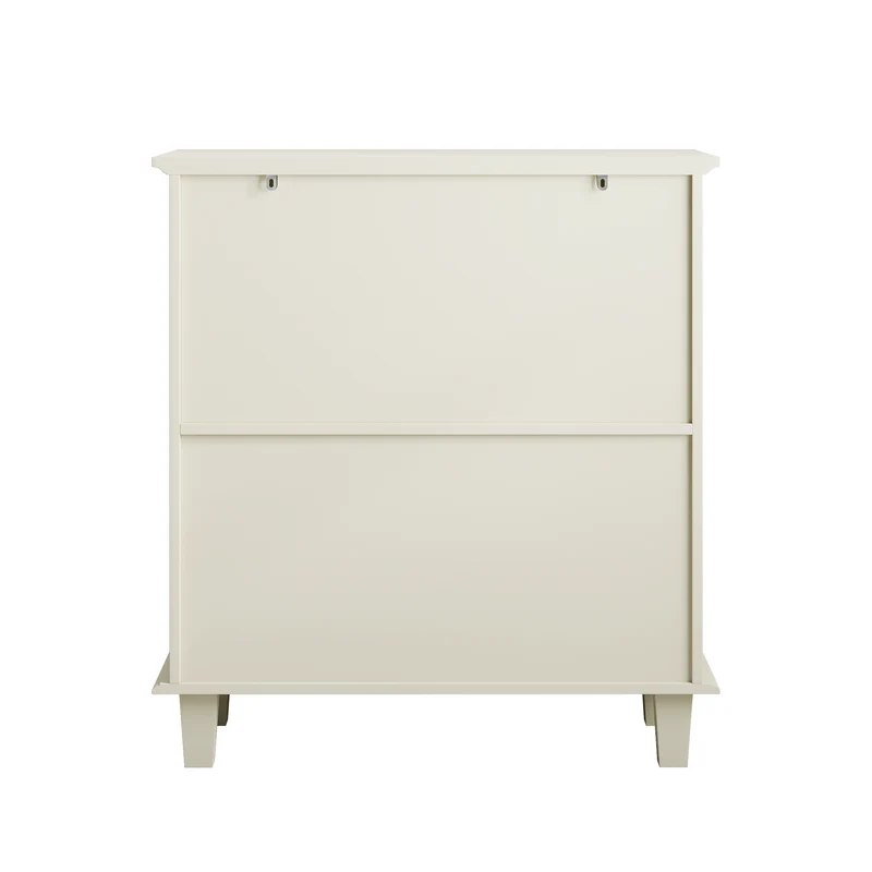Buffet blanc crème 2 portes vitrées verre trempé à motifs tréfilés 80x38x87cm OBSIDIANORA