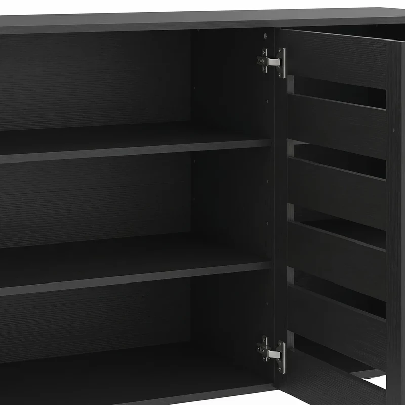 Shoe Cabinet, 3 Slatted Doors, 3-Tier, Adjustable Shelves, 15 Pairs, Black