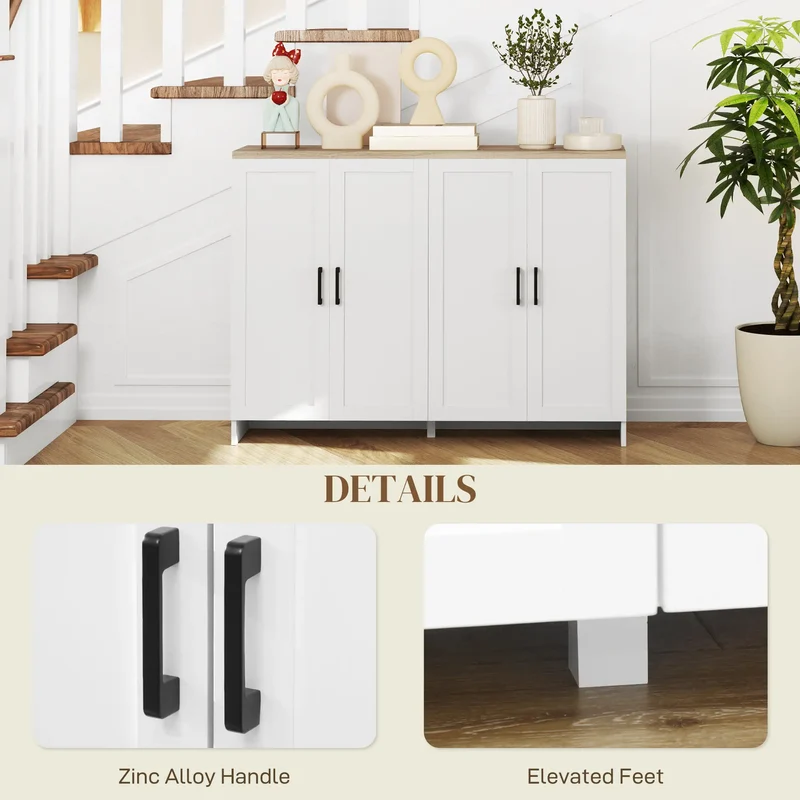 Modern Sideboard Buffet Cabinet, 4 Doors Adjustable Shelves, White