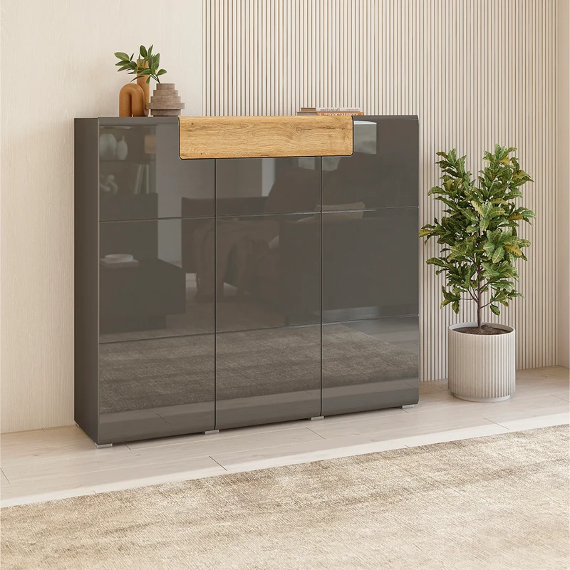 Buffet haut 3 portes 1 tiroir Jules Gris et Bois
