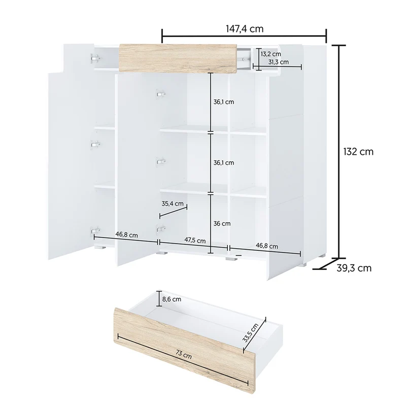 Buffet haut 3 portes 1 tiroir Jules Gris et Bois