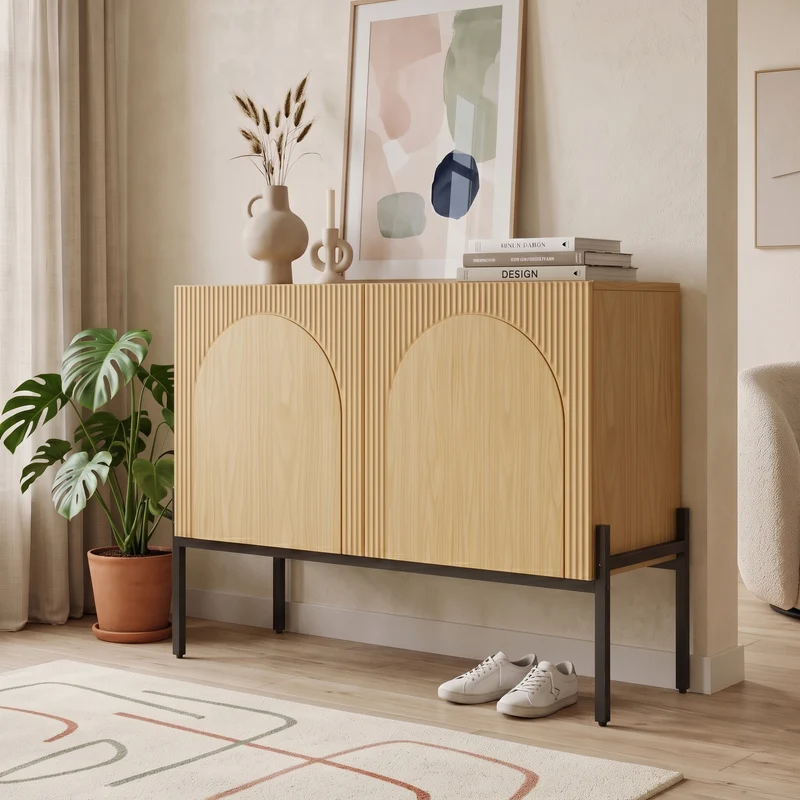Buffet effet bois design arche texturé 2 portes 100x40x75cm ITALIAN LINEN MAX