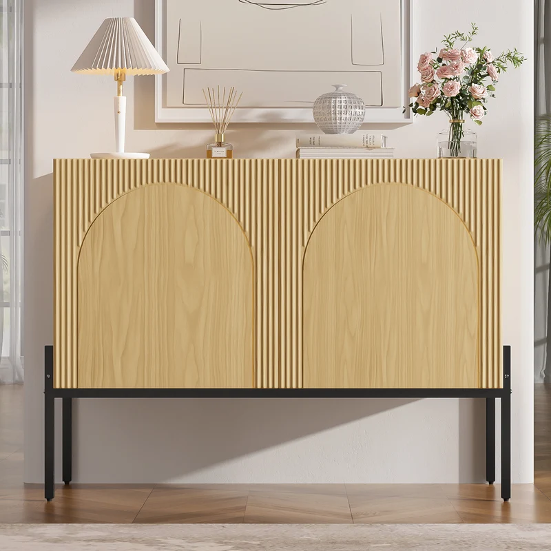 Buffet effet bois design arche texturé 2 portes 100x40x75cm ITALIAN LINEN MAX