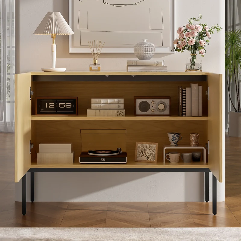 Buffet effet bois design arche texturé 2 portes 100x40x75cm ITALIAN LINEN MAX
