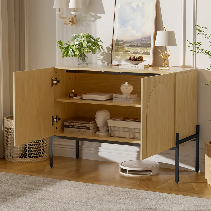 Buffet effet bois design arche texturé 2 portes 100x40x75cm ITALIAN LINEN MAX
