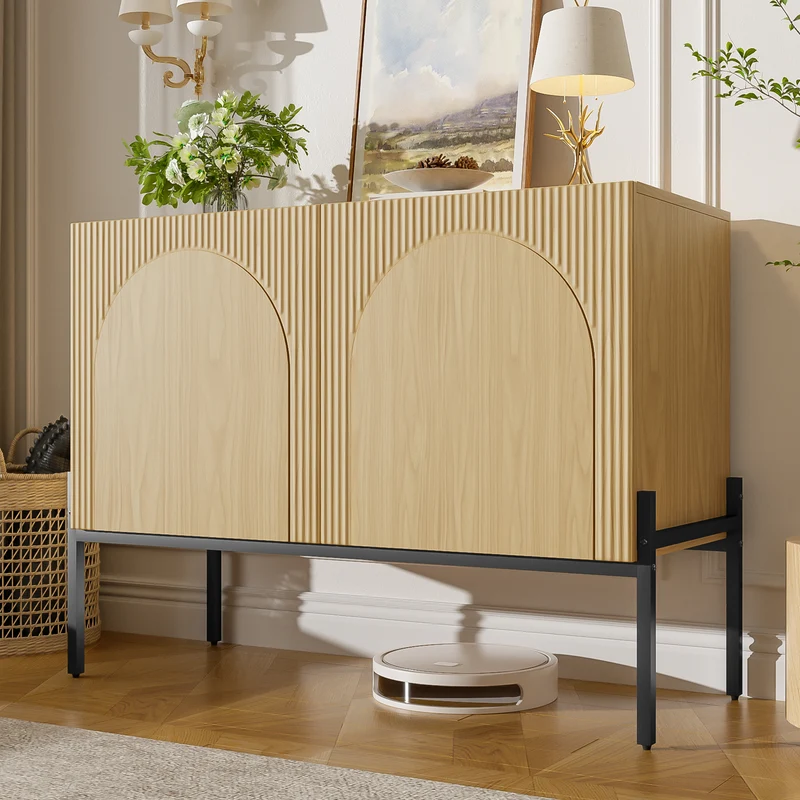 Buffet effet bois design arche texturé 2 portes 100x40x75cm ITALIAN LINEN MAX