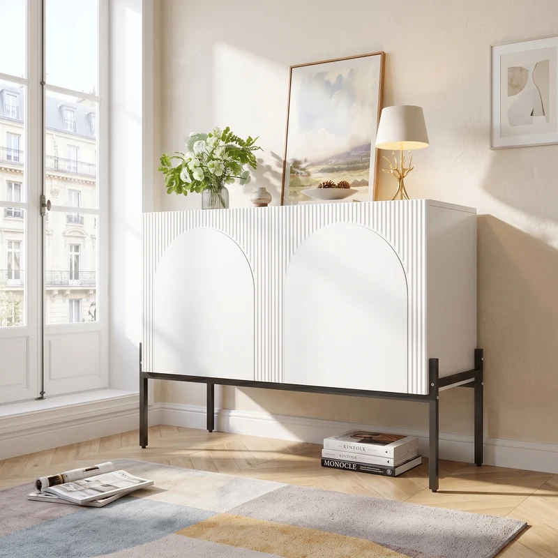 Buffet blanc design arche texturé 2 portes 100x40x75cm ITALIAN GOLD PRIME