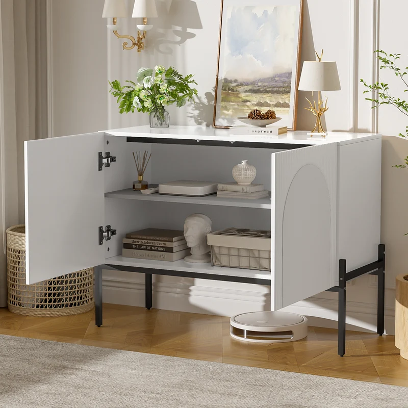 Buffet blanc design arche texturé 2 portes 100x40x75cm ITALIAN GOLD PRIME