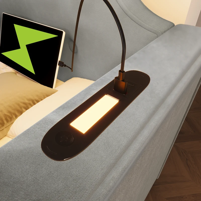 Lit banquette 90x200 cm velours gris avec USB Type-C, liseuse et 2 tiroirs – Cadre robuste, lit d’appoint ou enfant, sans matelas