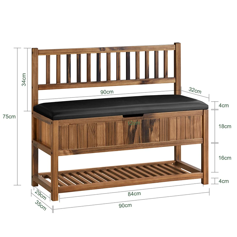 SoBuy FSR150-N Banc d'Entrée avec Dossier et Coussin Rembourré, Bout de Lit en Bois de Pin pour Chambre – 90x35x75 cm, Naturel