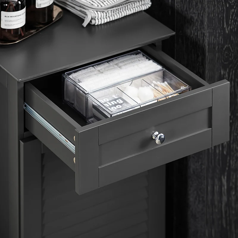 SoBuy BZR73-DG Meuble Bas de Salle de Bain Corbeille à Linge Armoire Toilette Meuble de Rangement avec 1 Tiroir et 1 Panier à Linge