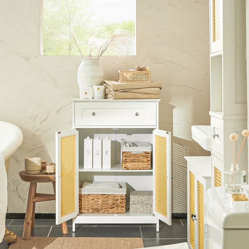 SoBuy BZR120-W Meuble Bas de Salle de Bain Armoire Toilette Commode Meuble de Rangement avec 1 Tiroir et 2 Portes