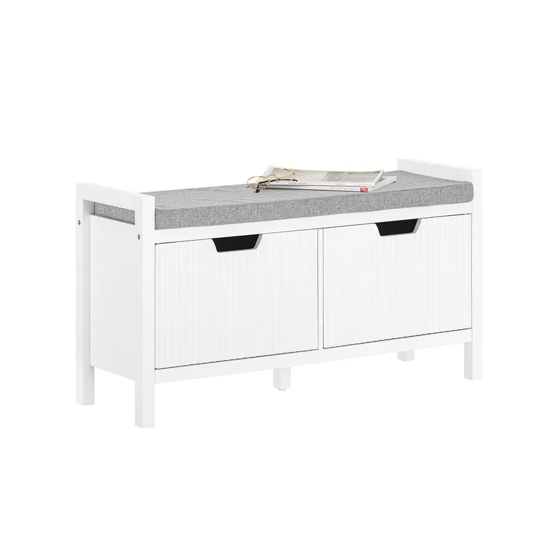 SoBuy FSR146-W Banc à Chaussures avec Coussin Rembourré et 2 Portes pour Entrée Couloir – 91x30x50 cm, Blanc