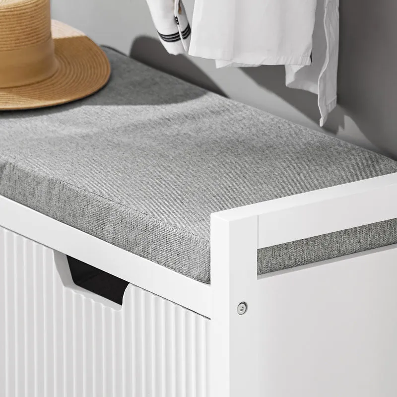 SoBuy FSR146-W Banc à Chaussures avec Coussin Rembourré et 2 Portes pour Entrée Couloir – 91x30x50 cm, Blanc