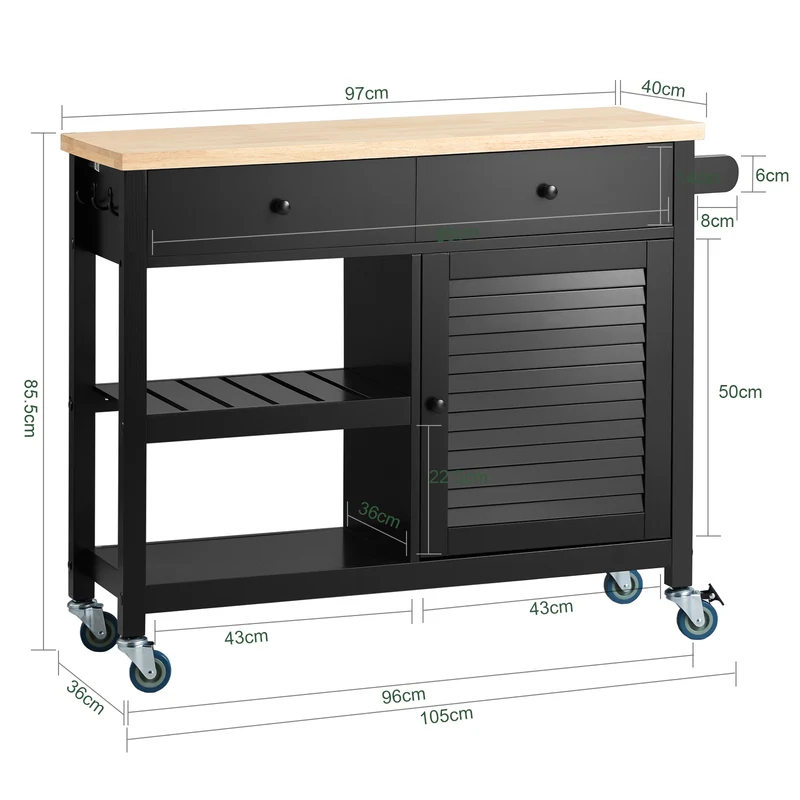 SoBuy FKW115-SCH Desserte de Cuisine Roulante Chariot de Service Multi-rangements Buffet Armoire de Cuisine, 1 Porte, 1 Grand Tiroir et 3 Crochets