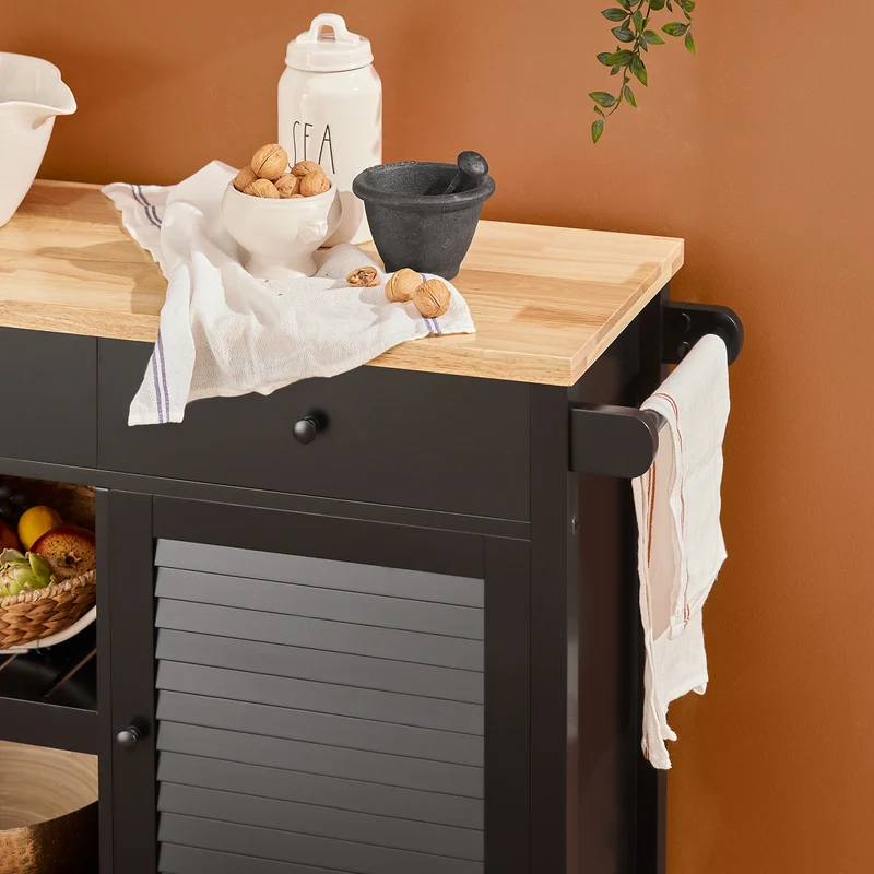 SoBuy FKW115-SCH Desserte de Cuisine Roulante Chariot de Service Multi-rangements Buffet Armoire de Cuisine, 1 Porte, 1 Grand Tiroir et 3 Crochets