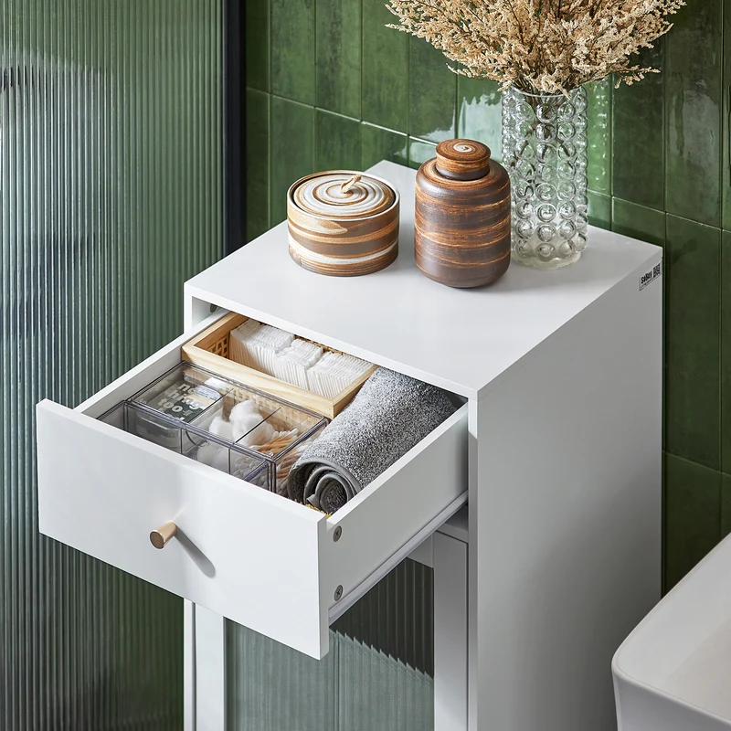 SoBuy BZR116-W Armoire à Linge avec Sac à Linge Corbeille à Linge Panier à Linge Amovible Meuble Bas de Salle de Bain